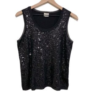 CHICO’S Sequins Tank Top Women’s Small Black.